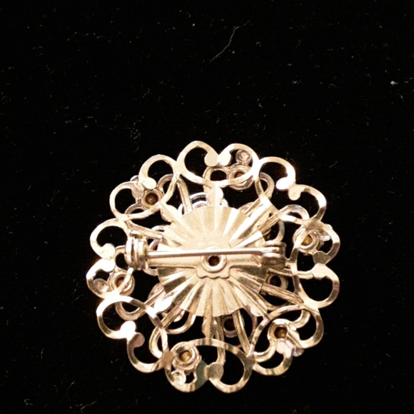 Vintage Filigree and Crystal Brooch - Picture 2 of 2
